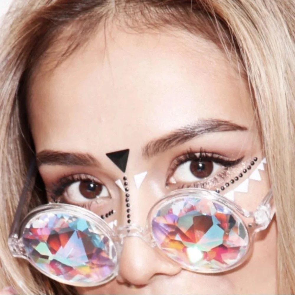 Kaleidoscope Holographic Rave Glasses with Trippy Prism One Size, Clear **READ**